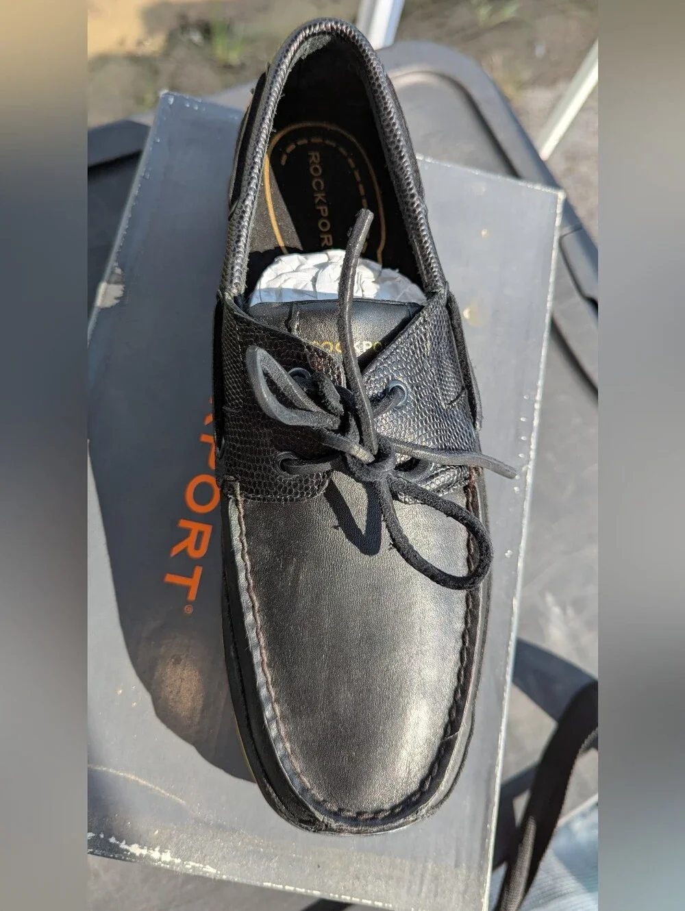 Rockport Schooner Black Leather Loafer Men's 8.5, Nee